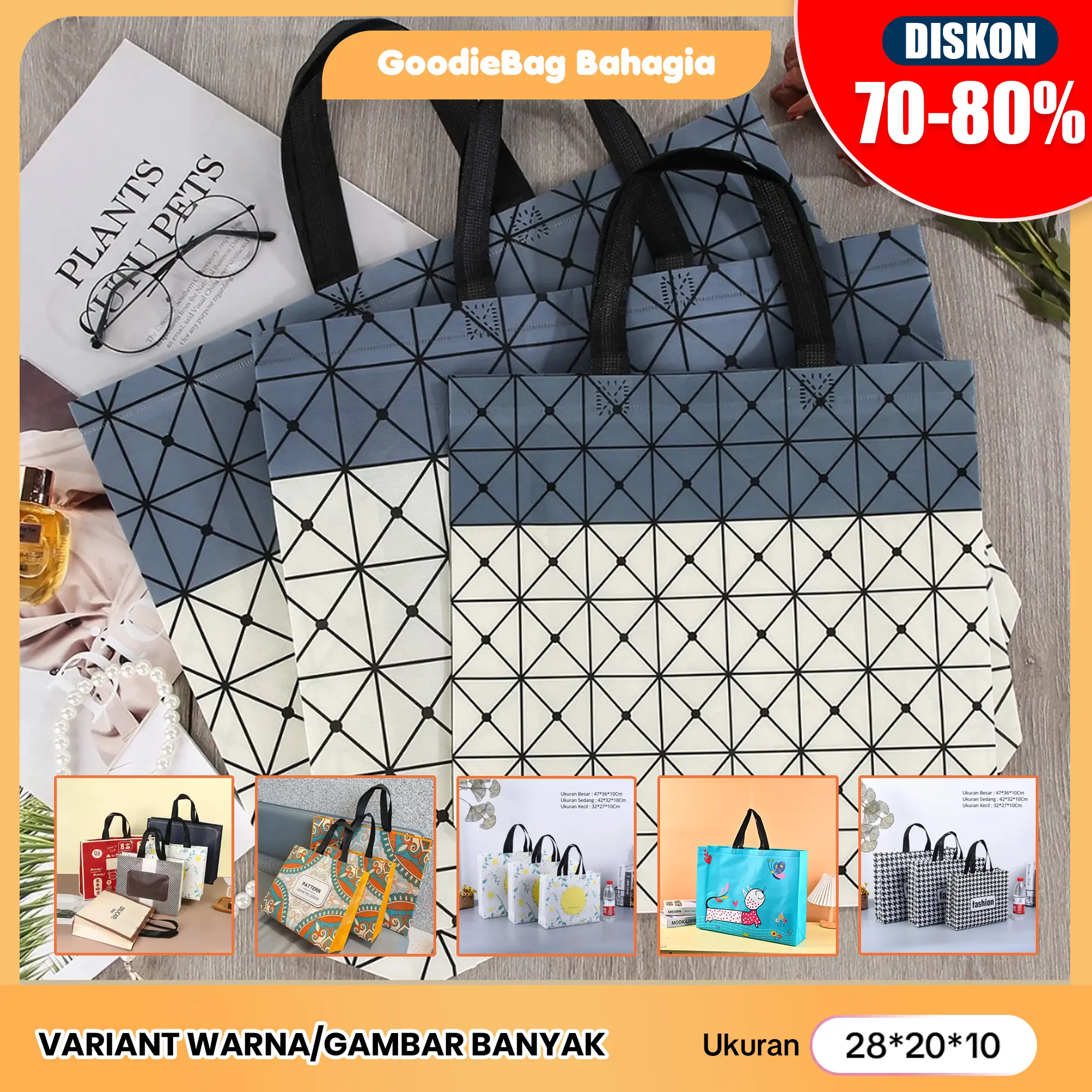 Ukuran 28 x 20 x 10 / Tas Belanja / Tas Spunbond / Tas Jinjing / Tas Souvenir / Tas Jinjing Wanita / Tas Lipat / Tas Kado / Kantong Belanja / Souvenir Kantong / shopping bag / Spoundbond / Tote Bag / Tas Wanita / Tas Murah / Tas Belanja Murah Motif