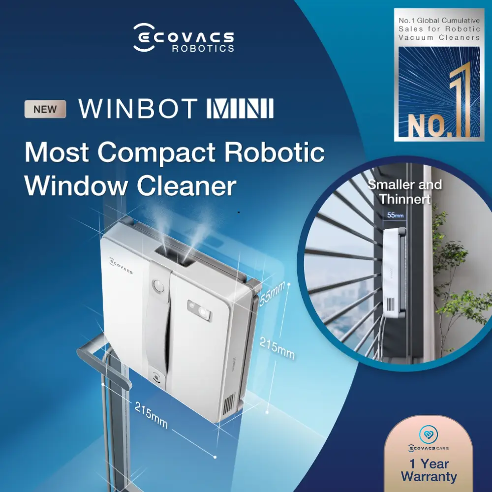 [2025 NEW] ECOVACS WINBOT MINI Window Robot Cleaner | Compact Size | 7500Pa | Anti-Fall Protection | Spot Cleaning