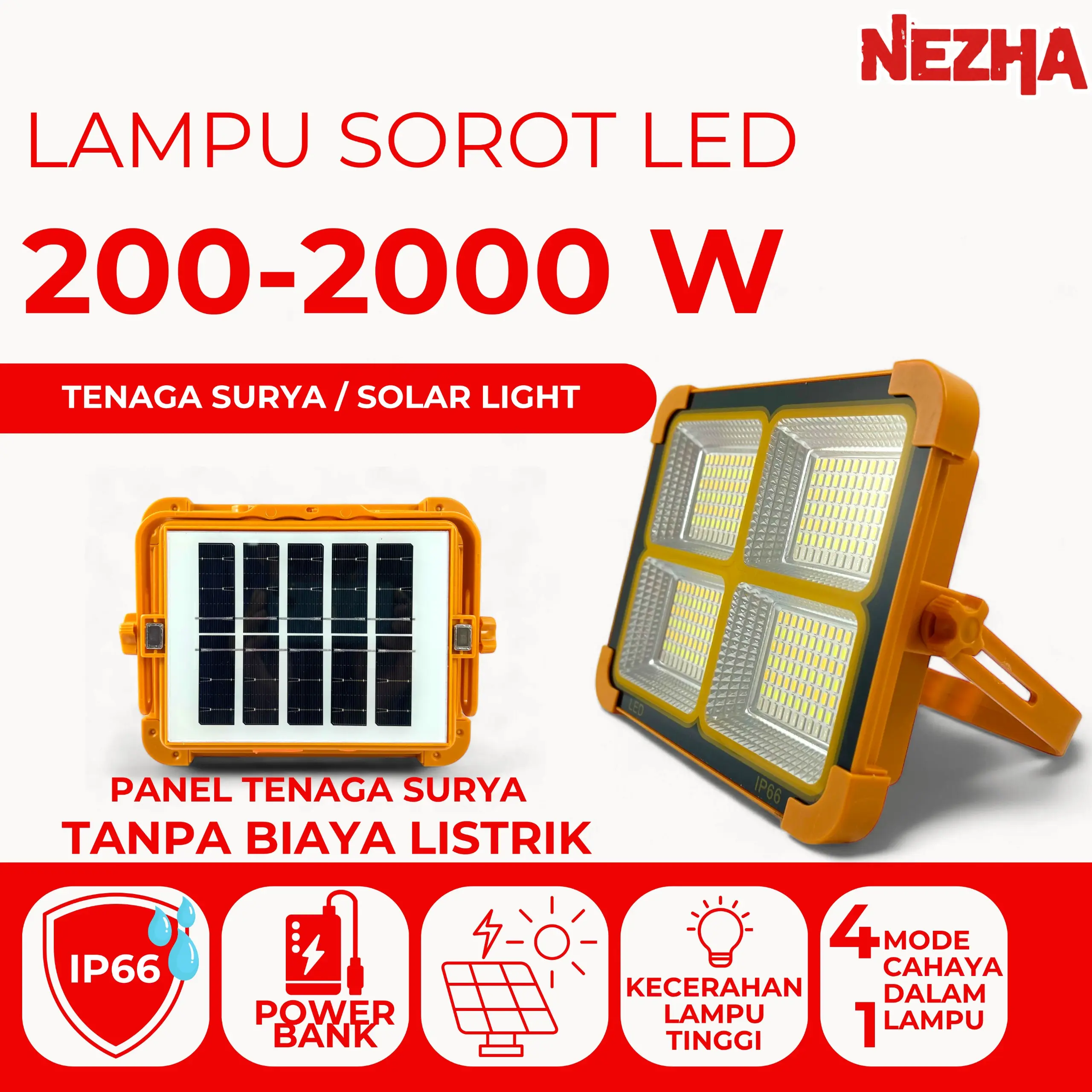 Lampu Sorot Tenaga Surya / Solar Powered Gantung Camping Tenda Floodlight Matahari Panel Cell IP66 Outdoor Portable