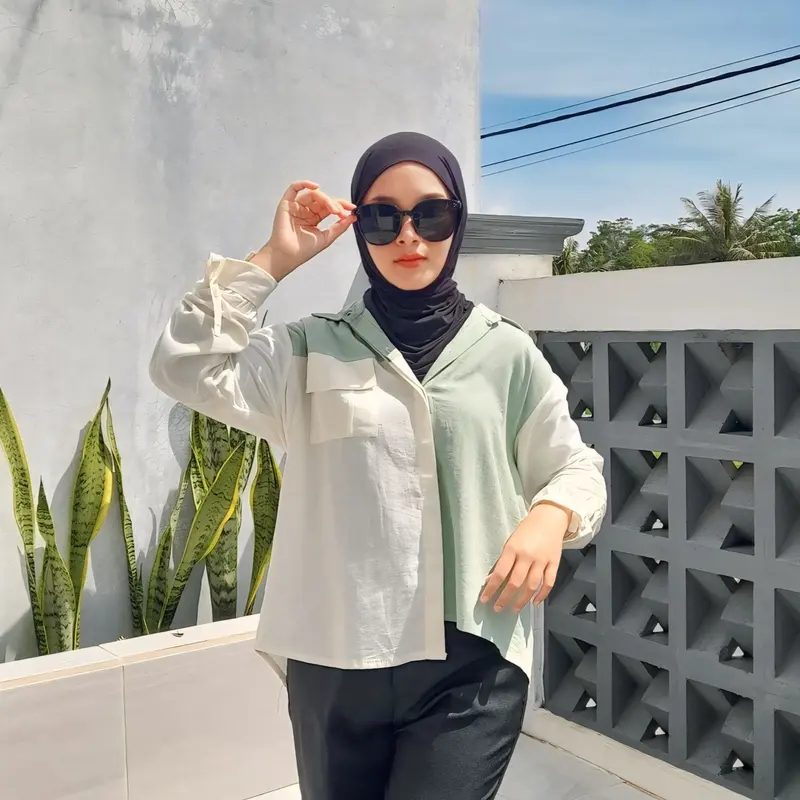 KEMEJA MINORI - YERCYBRY / Kemeja Two Tone / Kemeja Linen Baby Corduroy BW / Kemeja Blouse Serut / Kemeja Kekinian / Kemeja Corduroy / Kemeja Tali Serut Fit Panjang 5