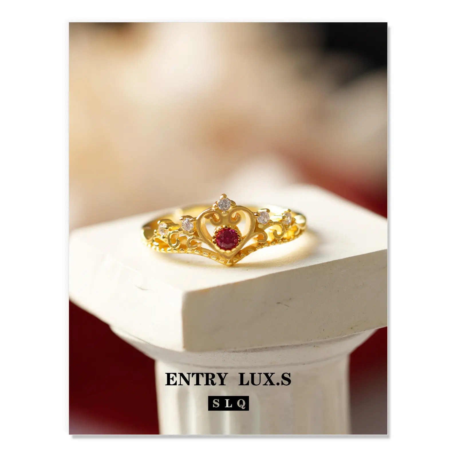 Light luxury 925 silver crown ruby index finger ring, retro internet famous high-end women's ring with an opening