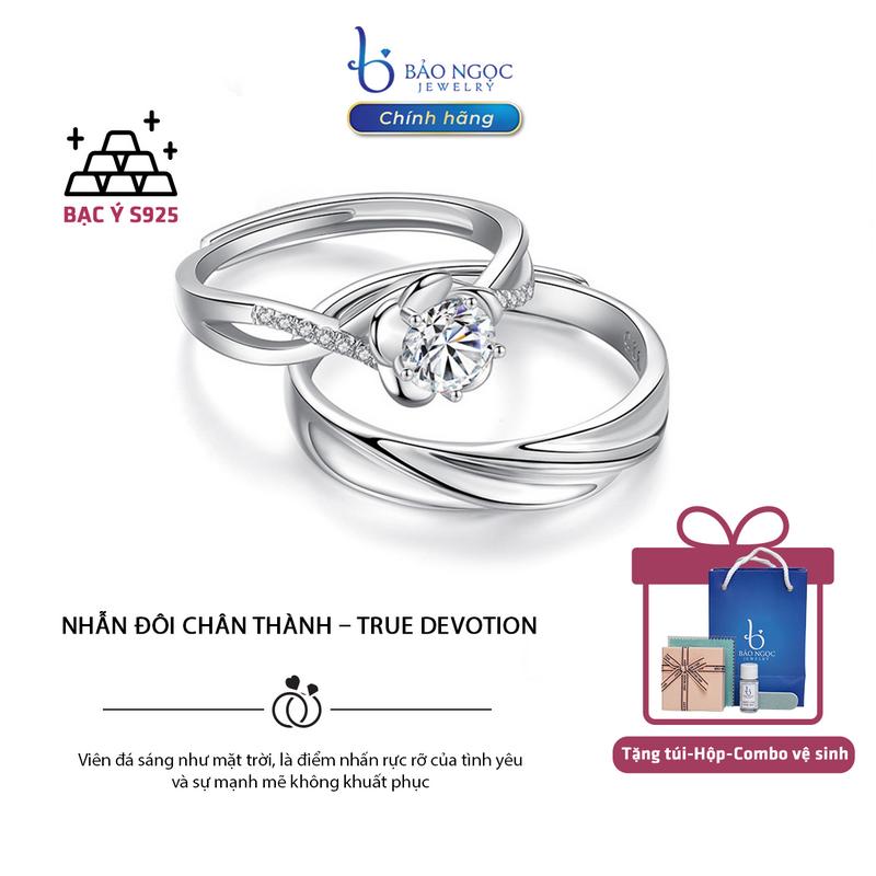 [ QUÀ TẶNG 20/10 CHO NGƯỜI YÊU ] Nhẫn đôi Chân Thành – True Devotion nhẫn đôi bạc chính hãng Gắn Kết Tình Cảm Free Size Nam Nữ- ND3070 [Bảo Ngọc Jewelry]