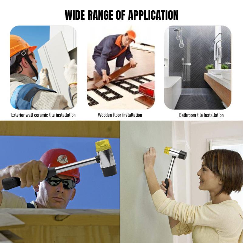 Product Introduction of 25/30mm Leather DIY Tool Double Face Soft Touch Hammer Black Plastic Coated Grip Double Head Rubber Hammer Handheld Tool 48