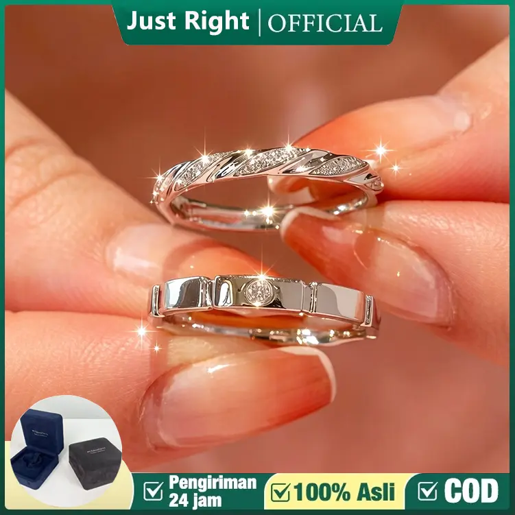 Cincin Couple Pasangan Desain Garis Miring Berlian & Motif Kotak Zirkon Perak Titanium Anti Karat Anti Alergi Bisa Disesuaikan Cincin Tunangan Nikah Elegan Premium Hadiah Anniversary Valentine COD