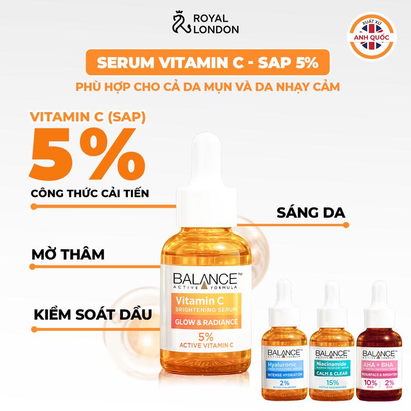 Serum Vitamin C Balance Active Formula sáng da mờ thâm sau 4 tuần hỗ trợ kiểm soát dầu phù hợp cho cả da mụn và da nhạy cảm xuất xứ Anh Quốc