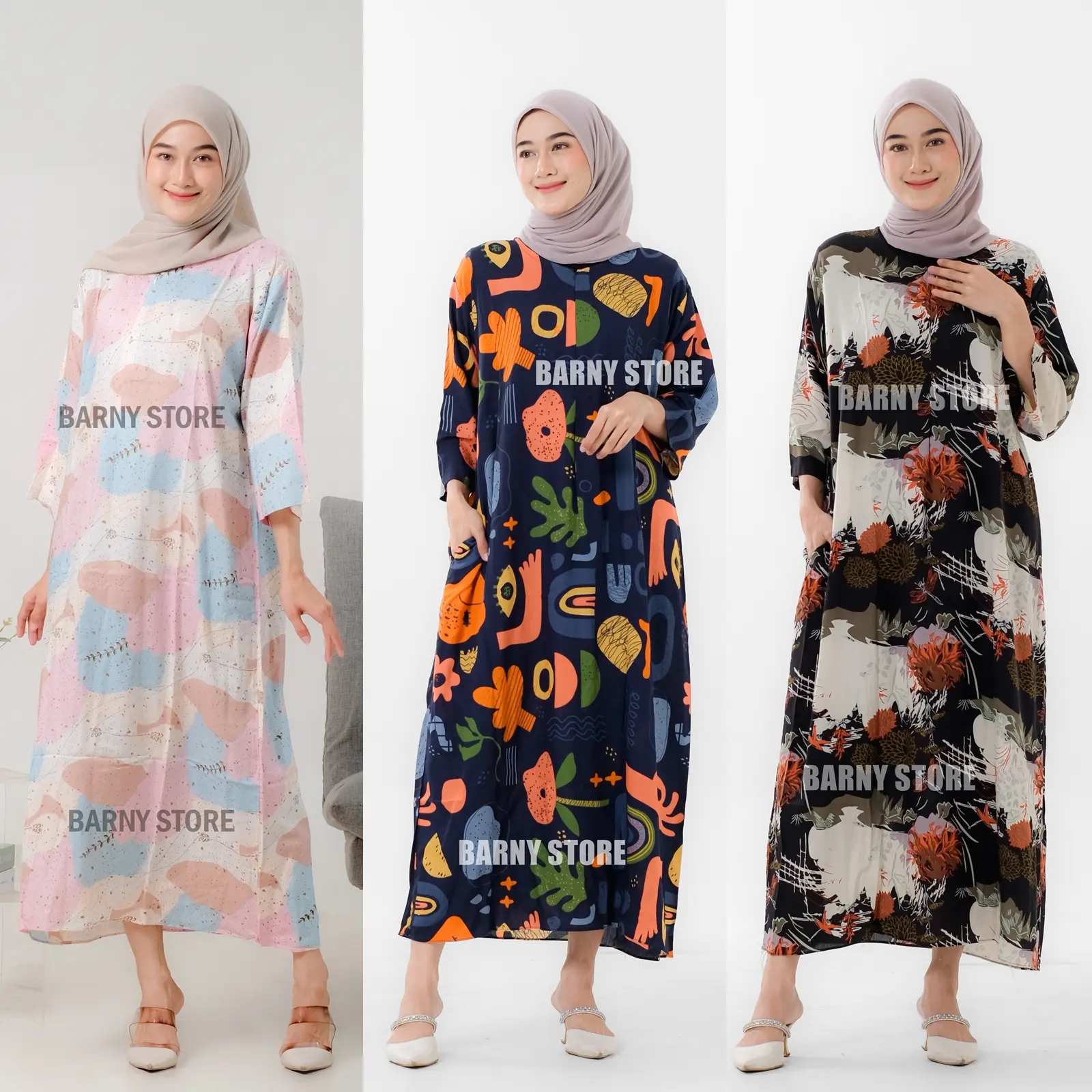 Gamis Rayon Lengan 3/4 Baju Muslim Rayon Premium Daster Gamis Daster Longdress Kain Kantong Katun Motif Bunga Katun Panjang