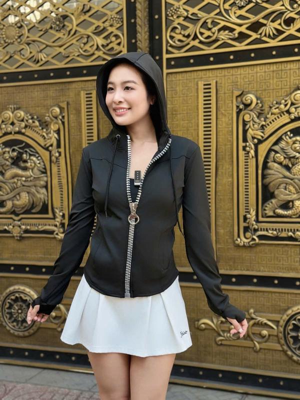 Áo khoác THUN LẠNH dây kéo to 4 túi nữ Women Top Thun - Kem - Jacket symbolic áo áo khoác