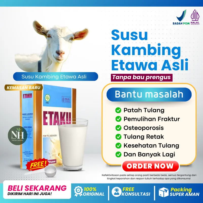 Etaku Bantu Atasi Patah Tulang, Pemulihan Tulang Patah, Tulang Retak, Pengeroposan Tulang, Pengapuran Tulang, Osteoporosis, Fraktur, Kesehatan Tulang, Dan Banyak Lagi, Sudah Terdaftar di BPOM dan HALAL MUI, 100% ORIGINAL, 100% Kambing Etawa Asli 0