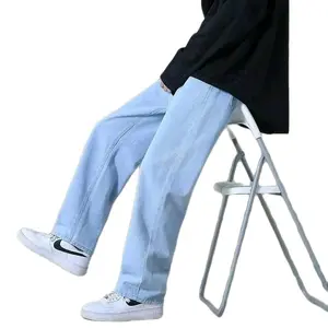 celana Loose pants  jeans  Panjang gombrong pria ,  Casual keren Biru Slim Fit