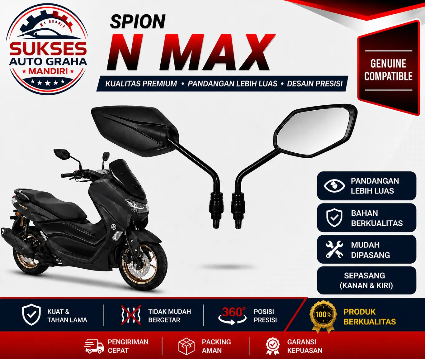 SPION MOTOR YAMAHA NMAX AEROX LEXI KERETA KACA SPION SEPASANG