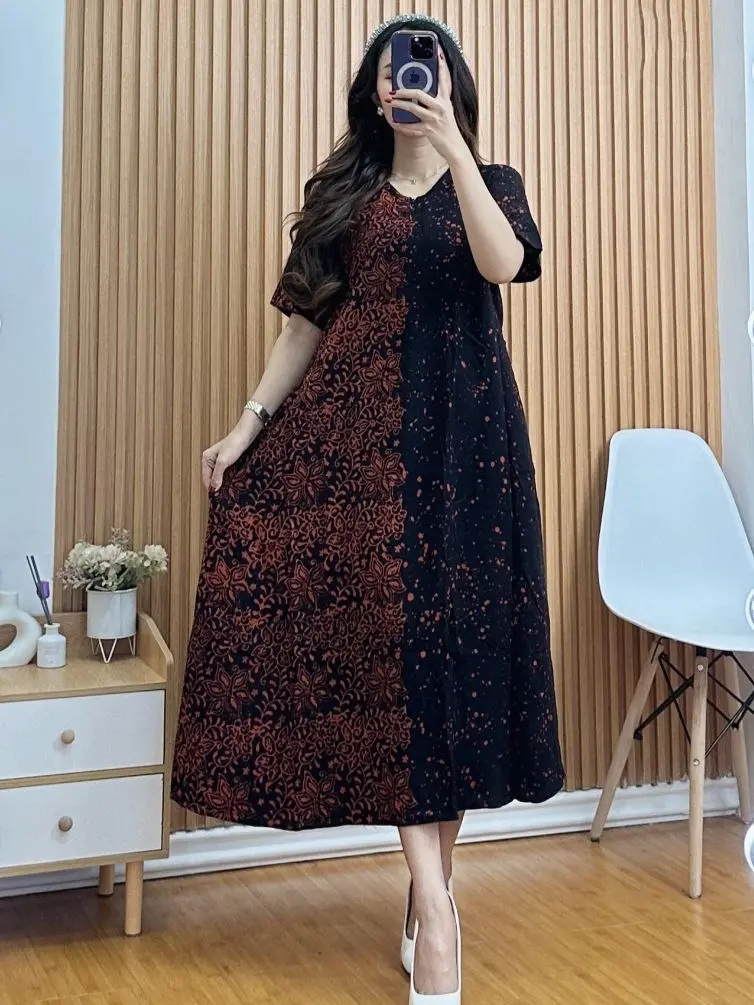 Daster  Ld 110 Batik Cap Malaman Daster Abstrak Daster Rayon Anti Luntur Ada Saku Busui & Bumil