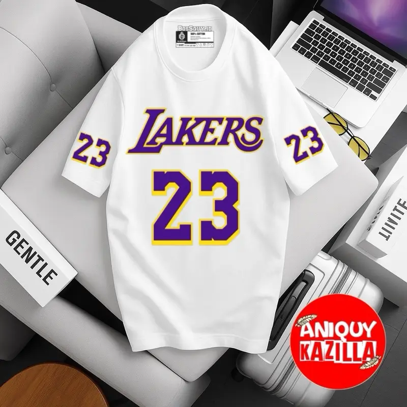 BOSSQUY T-shirt LAKERS 23 UNGU Kaos Distro Pria Wanita Atasan Bahan Cotton24s  Lembut Adem Bisa Cod.
