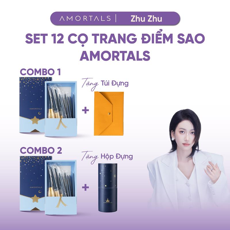 《AMORTALS X ZhuZhu》Bộ Cọ Trang Điểm Ngôi Sao 12 Cây Amortals, Bộ Trang Điểm Makeup Chính Hãng Đầy Đủ, Sợi Lông Cao Cấp, Dày Mịn, Mềm Mại, Bền Bỉ Không Phai Màu, Gồm Cọ Mắt, Má, Phủ, Tạo Khối..., Phù Hợp Người Mới, Makeup Artist