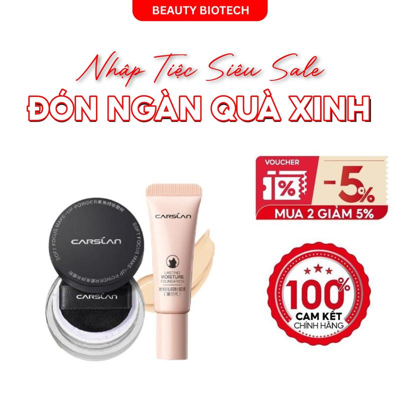 Combo Minisize Kem nền Carslan dưỡng ẩm kiềm dầu 5g Và Phấn phủ CARSLAN kiềm dầu, chống nước lâu trôi 1g Cosmetic Mỹ Phẩm  Son Kem Perfume Kem Lót