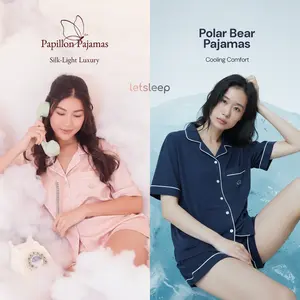 Letsleep Pajamas Premium | Baju Tidur Wanita Cooling 7A Anti Bakteri | Pajamas Set Lengan Pendek Lembut | Couple Pajamas Stripes