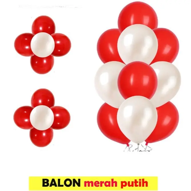 ￼Balon latex metalik merah putih / balon merah putih