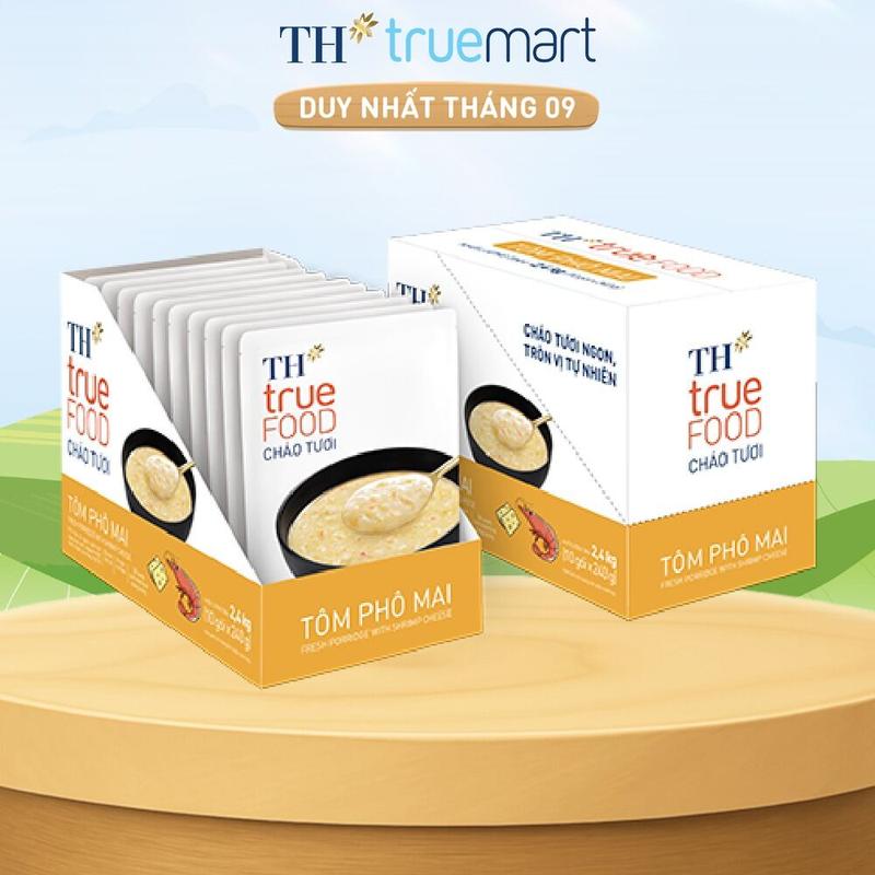Hộp 10 gói Cháo tươi tôm phô mai TH true Food 240 g (240 g x10 gói)