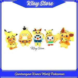 Gantungan Kunci Pokemon Motif Pikachu Piplup Rowlet Psyduck Keychain Pokemon