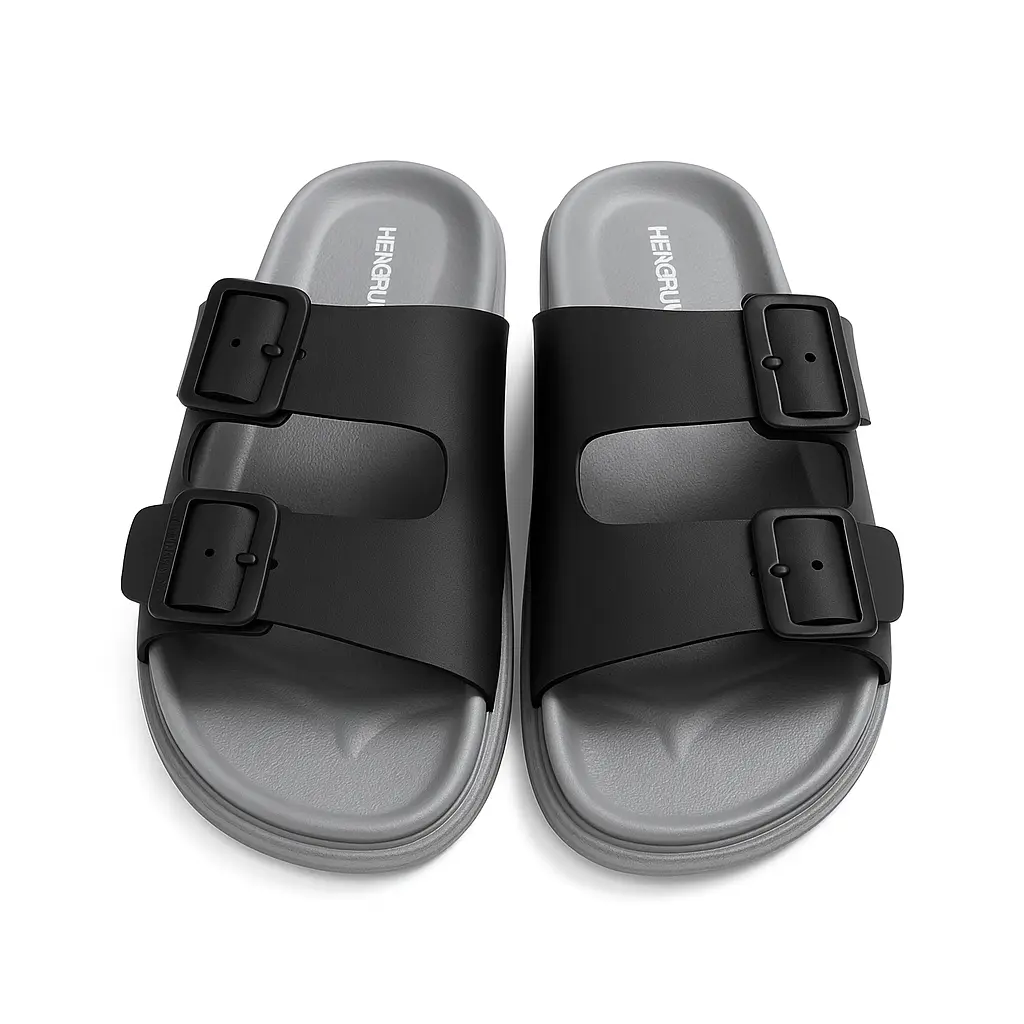 Hengrun8032 Sandal Pria Keren 2 Strap Gesper Kasual Ringan Anti Selip Sol EVA Lembut Tahan Lama untuk Harian