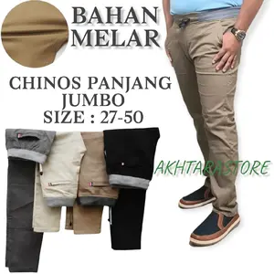 Celana Chinos Jumbo Pinggang Karet Panjang Pria Chino RIP Katun Melar Bahan Kain Chino Stretch Twil Diamond Celana Casual Dewasa