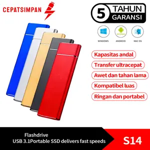 【CepatSimpan】S14 Portable Storage (1TB/2TB/4TB/16TB) – USB 3.1 Gen 2 Type-C, Ultra Slim Shockproof, Stabil dan Aman untuk PC/phone