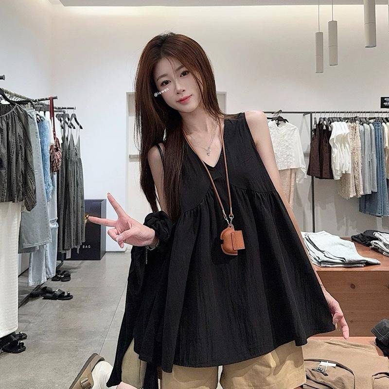 SET áo đũi 3 lỗ cổ tim kèm quần short ống rộng Bazic one