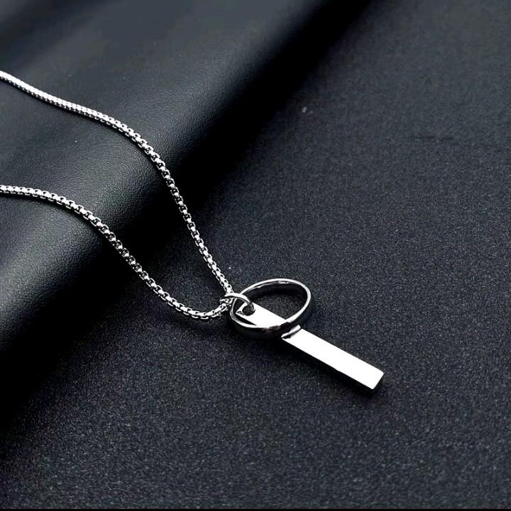 Kalung Titanium Rolo Liontin Balok Cincin Anti Karat Anti Luntur 2