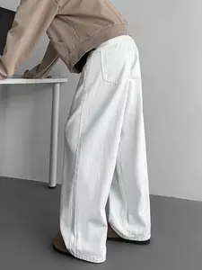 Kekinia Celana Jeans Putih Unisex Gaya Korea Retro Bahan Premium Loose Lurus Polos Santai Basic Denim Tebal 2% Spandex Nyaman Fleksibel Anti Melar