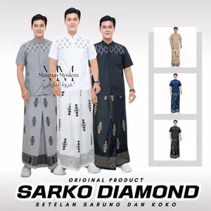 Setelan Sarko Sarung Dan Baju Koko Lengan Pendek Dewasa Motif Bordir Sarung Motif Batik Sarwon Sarang Tawon Katun