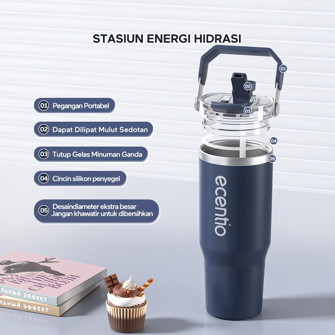ecentio botol minum stainless steel 1200ML Termos tahan panas dingin 24 jam Kapasitas besar Outdoor protable tumblr aesthetic air botol