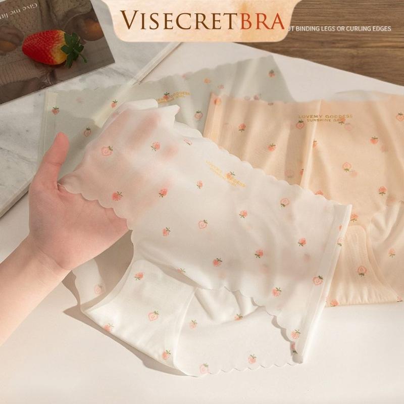 Quần Lót Quần Chip Nữ Chất Tơ Lụa Mỏng Nhẹ Viền Lượn Sóng In Hình Trái Dâu Dễ Thương Co Giãn -- VN250413K