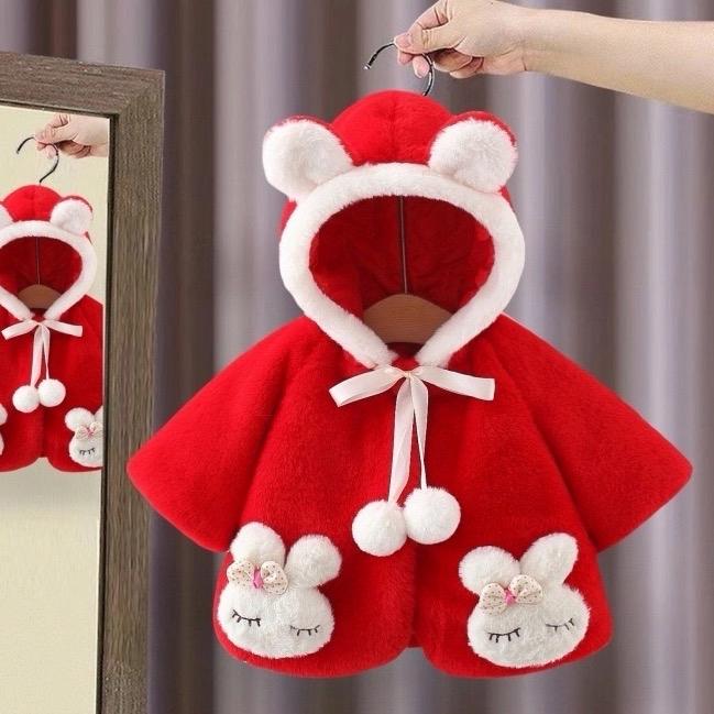  Áo khoác lông thỏ có mũ dành cho bé gái dưới 2 tuổi 