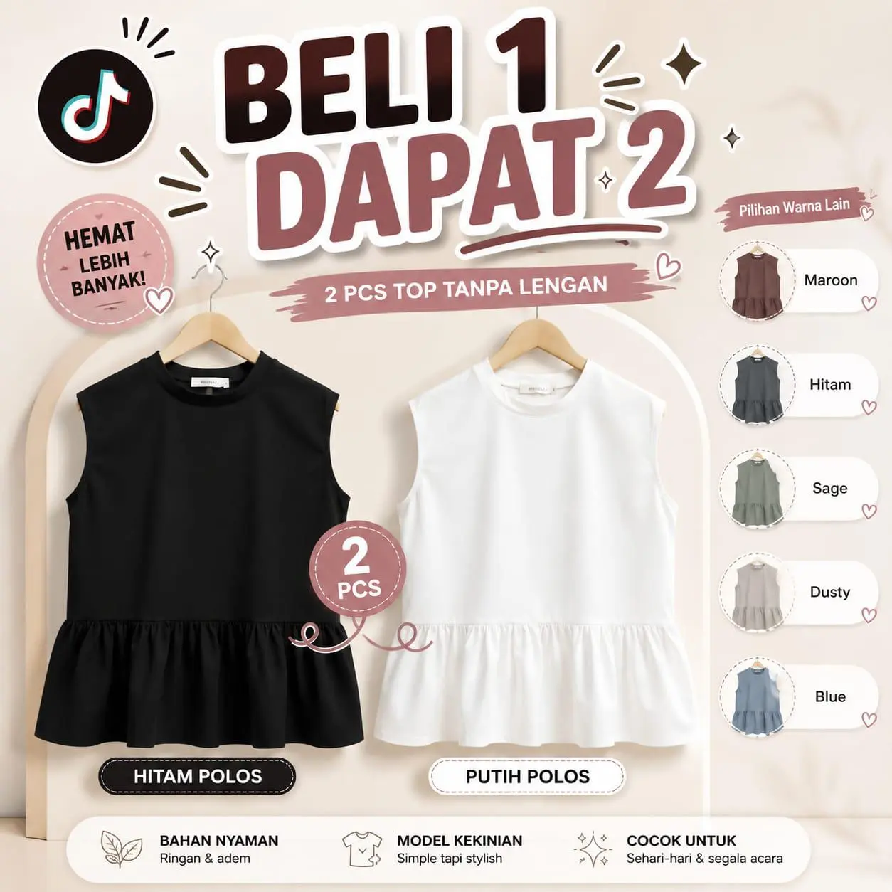 AMORA VEST INNER BLOUSE TANPA LENGAN ( BUY 1 GET 2 ) Inner Peplum Katungan Cardigan Korean Style Premium Knitt Ruffle Pinggang