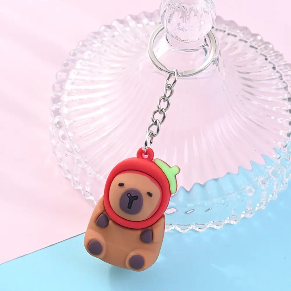 Adorkable PVC Capybara Key Ring Mental Turtle Cartoon Keychain Waterproof Soft Adhesive Animal Pendant Kids