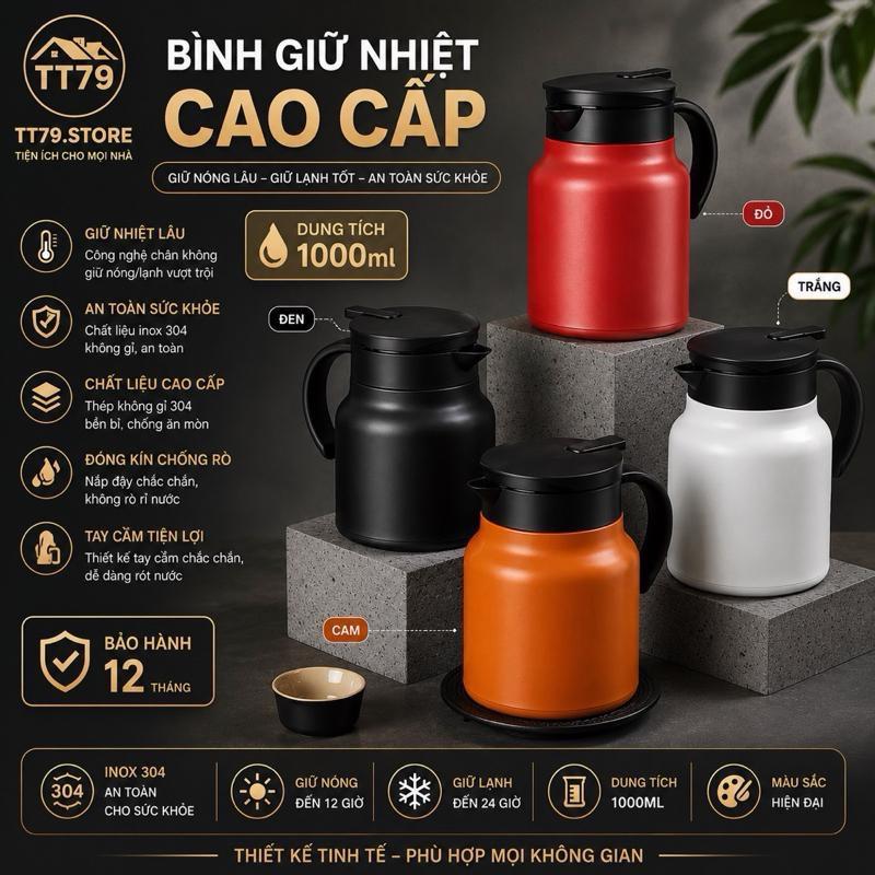 Ấm Pha Trà Giữ Nhiệt Inox Dung Tích 1000ML Có Lưới Lọc, Bình Pha Trà Cao Cấp Phong Cách Hiện Đại - TT79