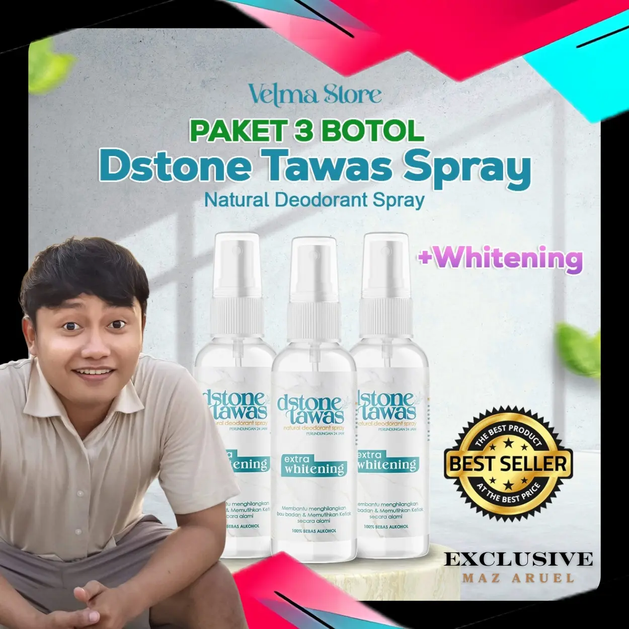 [EXCLUSIVE MAZ ARUEL] Dstone Deodorant Tawas Spray 60ml Paket 3pcs All Variant atasi Bau Ketiak, Pencerah dan Memutihkan, Tidak meninggalkan noda kuning di baju