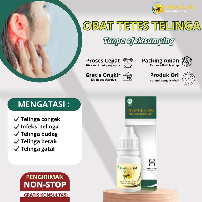Gambar Tetes Telinga Gatal Berair Budeg Berdengung Congek Bernanah dan Infeksi Telinga Herbal Propolis SM dari Herbalthy Store Kota Administrasi Jakarta Barat Tokopedia