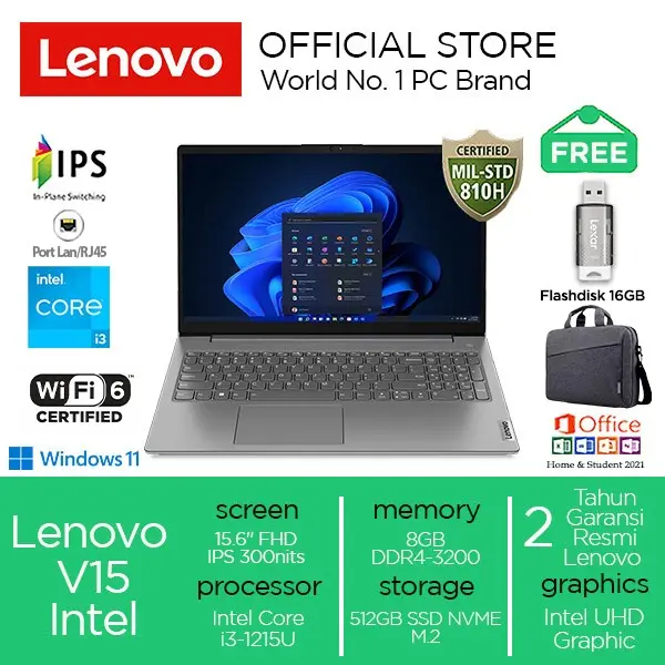 Lenovo V15 G3 i3-1215U 512GB SSD 8GB FHD IPS Win11+OHS - 8GB_STANDAR, TANPA_ANTIGORES 0