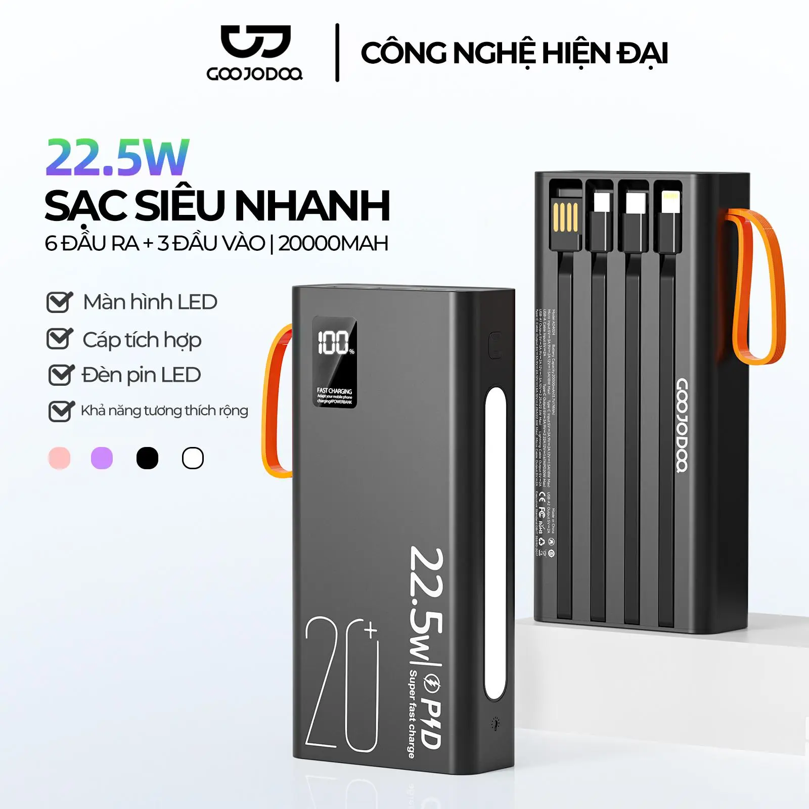 【GOOJODOQ&vlog】Sạc dự phòng GOOJODOQ 2024 Sạc nhanh 22,5w , 20000 mah màn hình hiện thị % PIN , Đèn pin độ sáng cao Sạc Pin Phụ Kiện sạc  dự | BigBuy360 - bigbuy360.vn