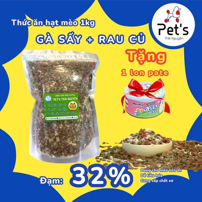 Tặng Pate Thức ăn hạt mèo 1kg Gà Sấy & Rau Củ Mix Ruốc 5 Loại Hạt Vị Thức Tôm Cá Ức Gà Sấy Khô Tặng 1 Lon Pate Hỗ Trợ Phát Triển Khỏe Mạnh