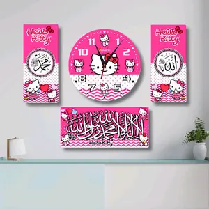 Jam Dinding Kaligrafi Set Karakter Minimalis Unik Murah Hello Kitty Motif Lucu dan Menarik untuk Dekorasi Rumah