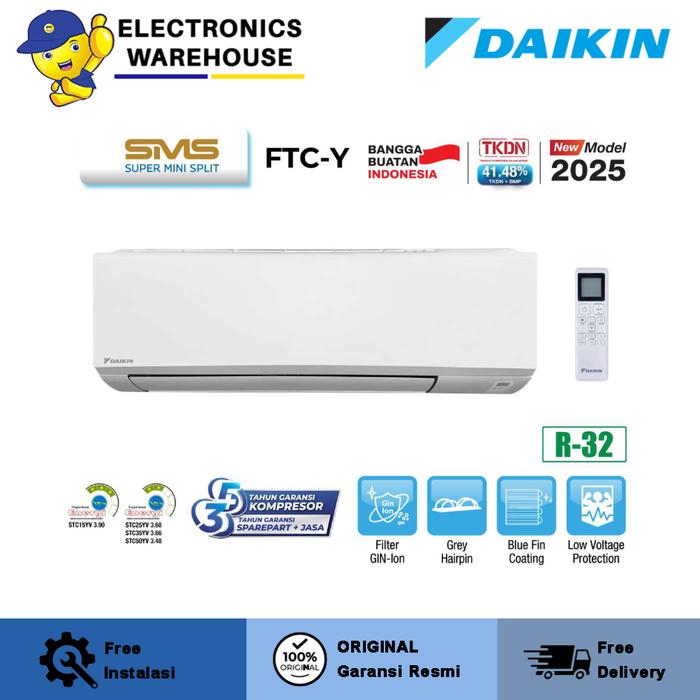 Gambar AC DAIKIN FTC35YV14 + PASANG AC SPLIT 1,5 PK SUPER MINI SPLIT SERIES STANDARD - PASANG Hemat Listrik Putih dari ElectronicWarehouse Kab. Tangerang Tokopedia
