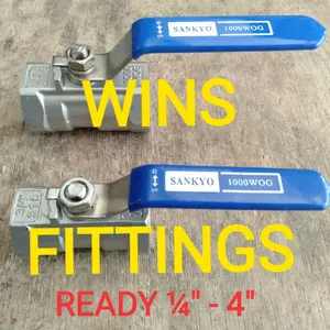 Ball valve ss 1/2" 316 ss316 stainless sankyo 1pc body drat WOG 1000 0.5" 1/2 0.5 inch inchi stop keran setrika uap air kran boiler kompor b/v bv minyak gas 1pcs 1 pc cf8m reduce bore bor katup one piece derat screw