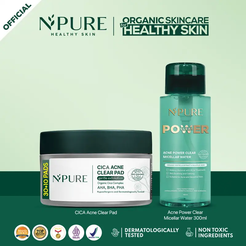 【Hoki Bundle】NPURE Paket Acne Face Toner Cica 150ml + Power Clear Micellar 300ml / Clear Pad 40pads + Power Clear Micellar 300ml / Melembabkan kulit / Mencerahkan / kulit berjerawat/ sensitif / Membersihkan debu polusi Kotoran / Exfoliating Wajah 2