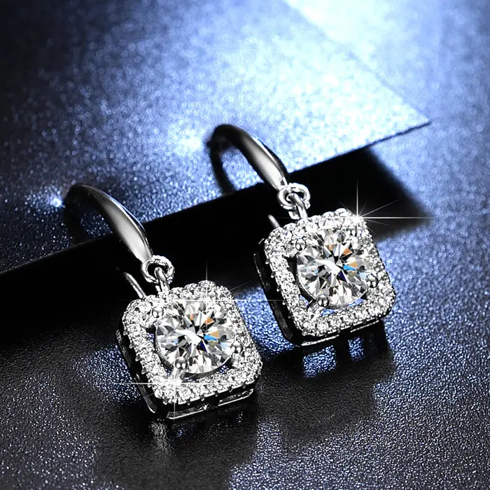 Anting-Anting Zircon Model Juntai Persegi Kotak Aksesoris Wanita Earring Elegant box