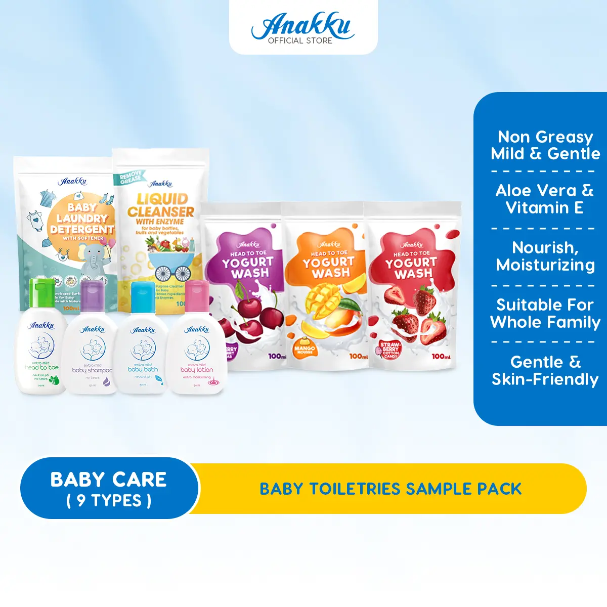 Anakku Baby Toiletries Sample Size (50ml/100ml) Bath Shampoo Lotion Detergent Liquid Cleanser Refill Pack HTT50