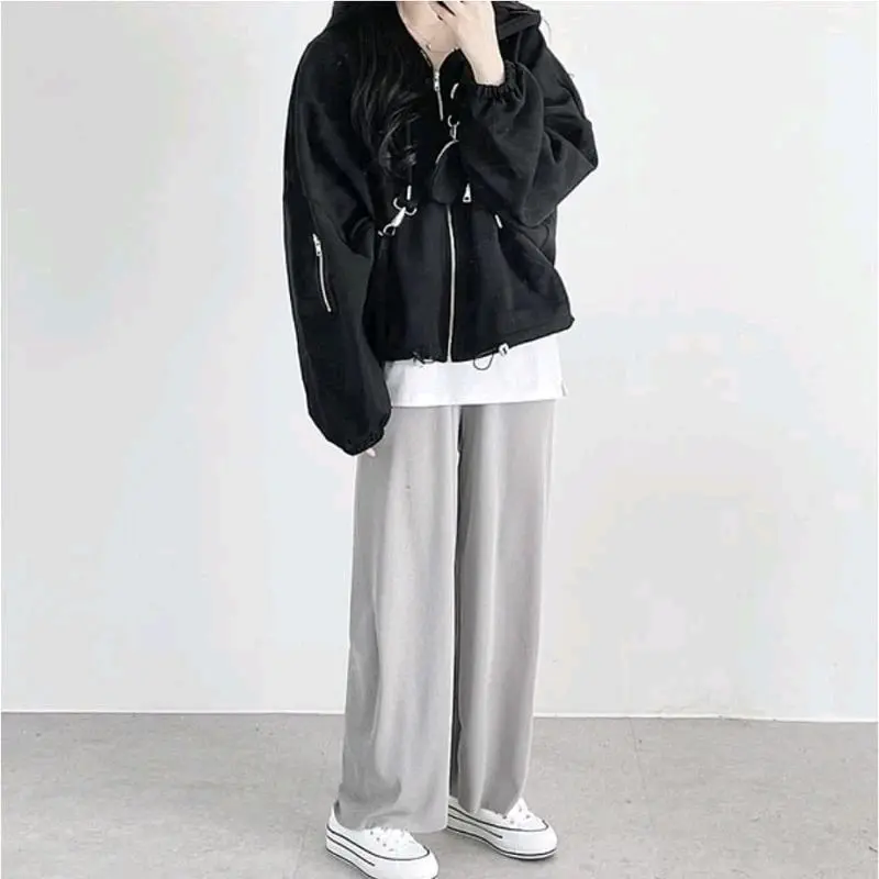 Jaket Hoodie Zipper Wanita | Casa Zipper Hoodie Sweater Casual Wanita Fullzip Fleece Korean XL vintage 3