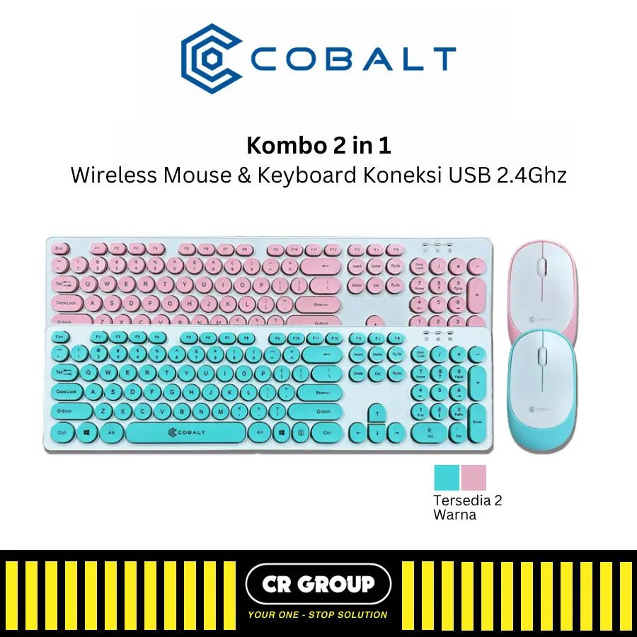 Cobalt Kombo 2 in 1 Wireless Mouse & Wireless Mekanikal Keyboard 2.4G Office Keyboard Pink & Green