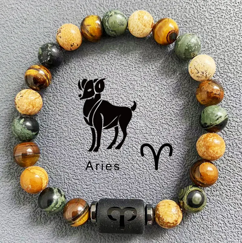 Vòng Tay Mười Hai Chòm Sao, Đá Mắt Hổ Và Obsidian, Vòng Tay Đính Cườm May Mắn, Vòng Tay Đá Tự Nhiên