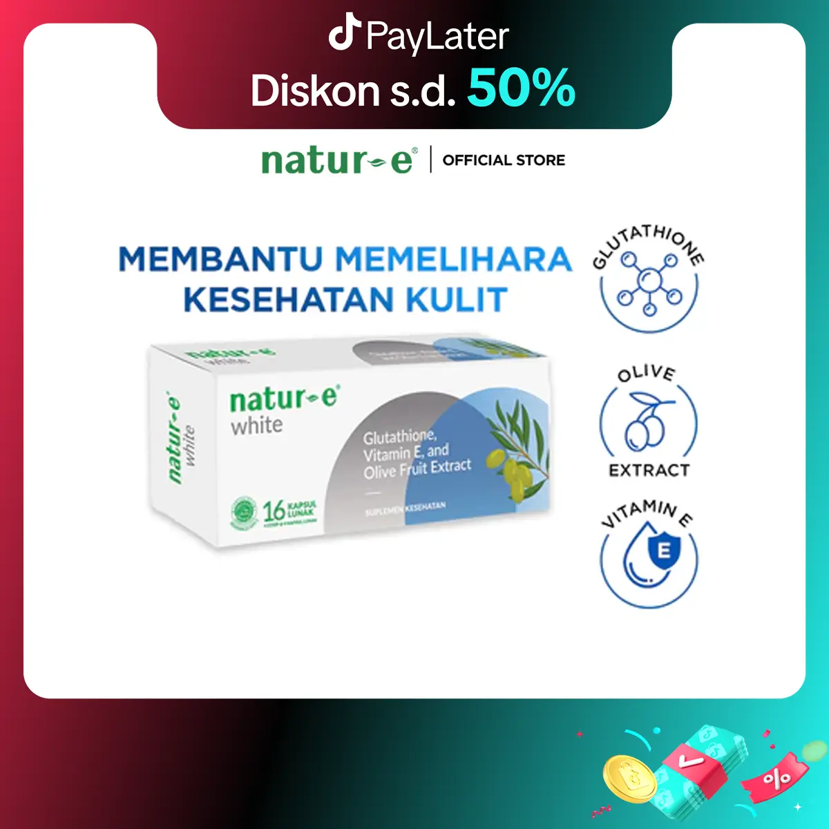Natur-E White Brightening Soft Capsule 16's (DANAW16S) (Suplemen Kecantikan / natur e / vitamin / vitamine)
